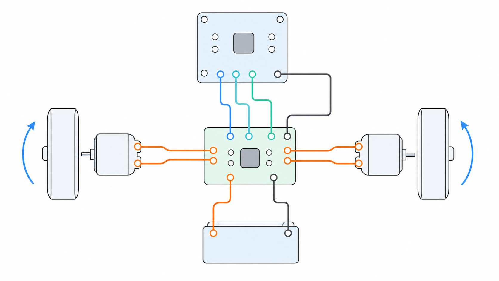 Arduino управляет двумя моторами через отдельный драйвер