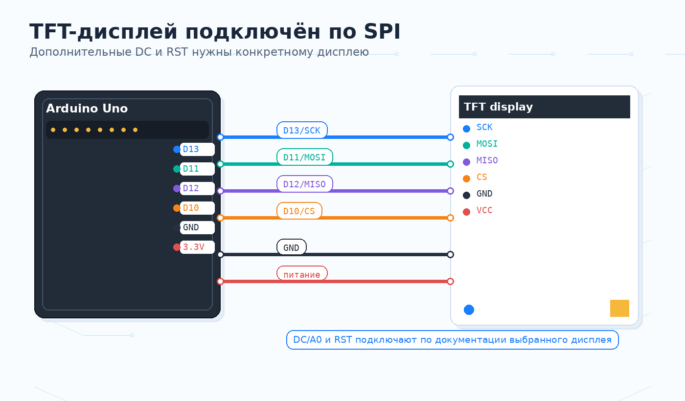 TFT-дисплей подключён к Arduino Uno по SPI