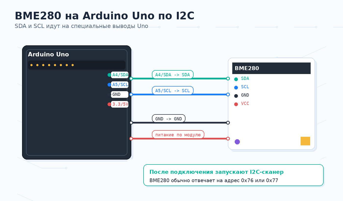 BME280 подключён к Arduino Uno по I2C