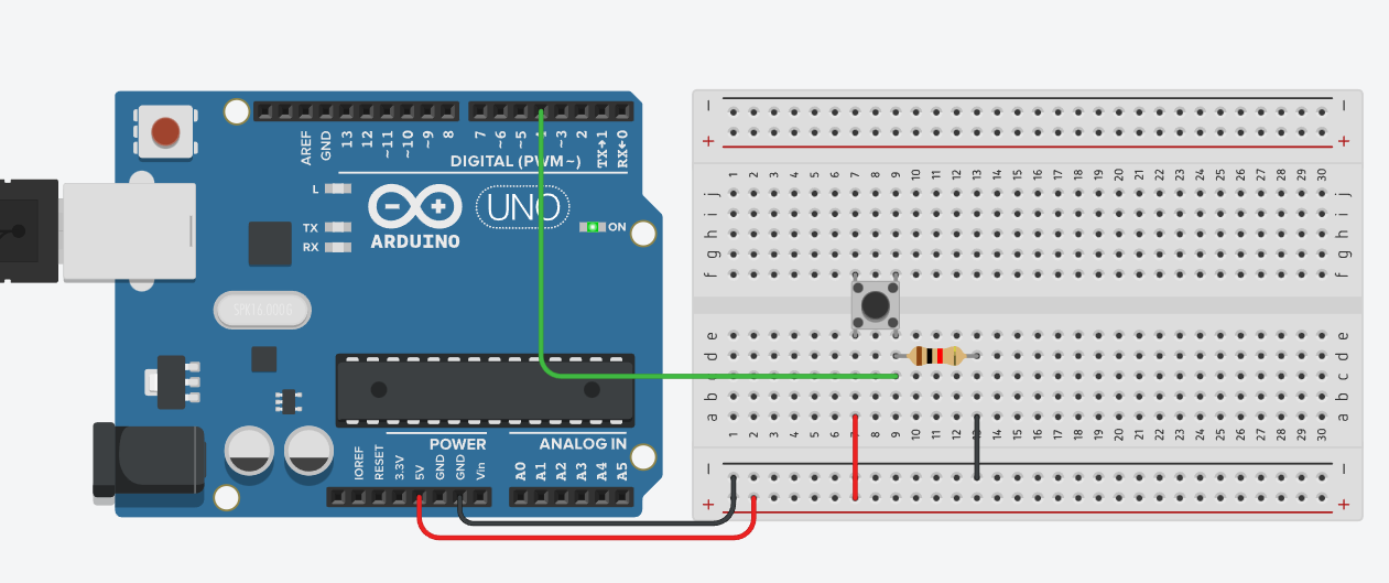 Кнопка на цифровом входе Arduino UNO в Tinkercad