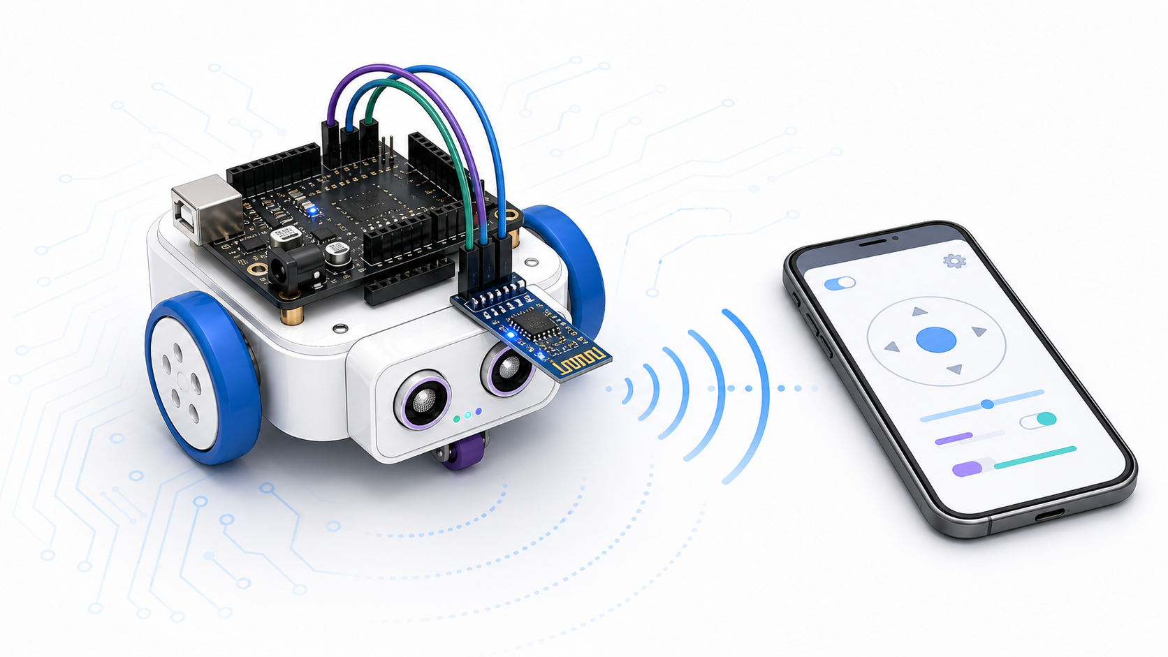 Телефон передаёт команды роботу через Bluetooth-модуль