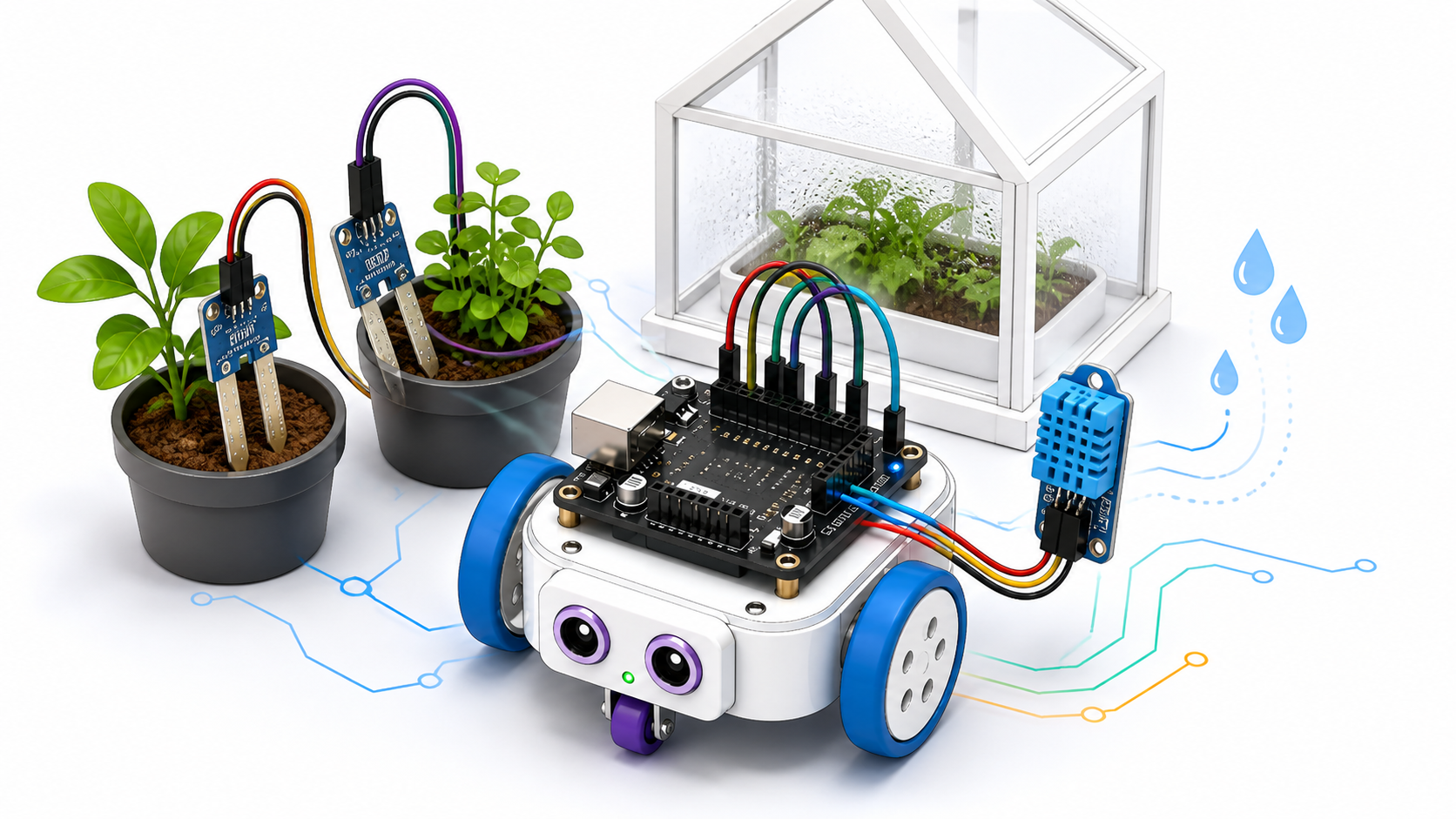 Мобильный робот сравнивает влажность воздуха и грунта